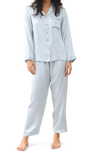 Silksilky Pure Silk Long Sleeve Pajamas In Light Blue