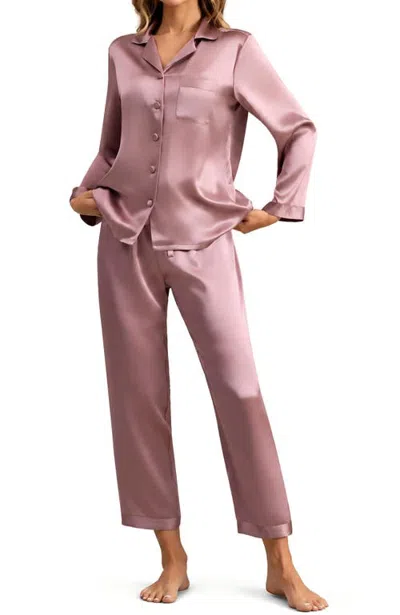 Silksilky Pure Silk Long Sleeve Pajamas In Pale Mauve