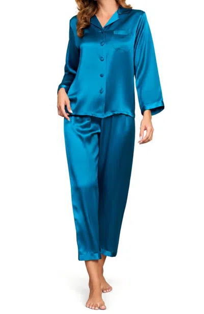Silksilky Pure Silk Long Sleeve Pajamas In Teal