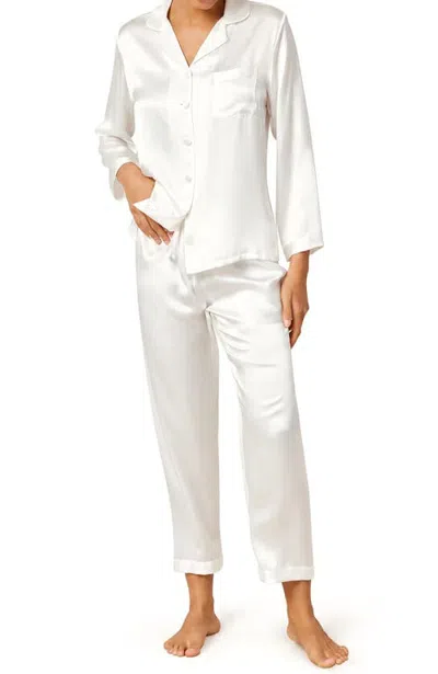 Silksilky Pure Silk Long Sleeve Pajamas In White