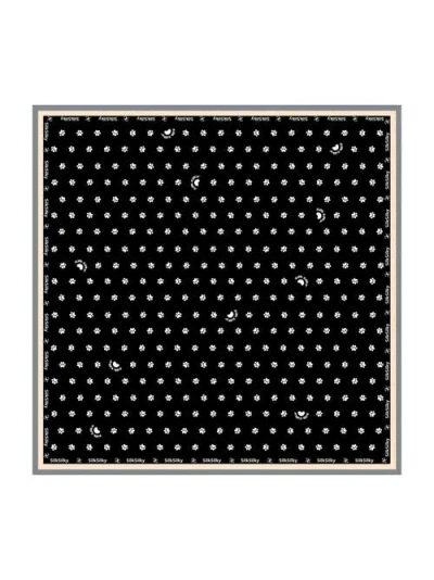 Silksilky Pure Silk Paw Print Square Scarf In Black