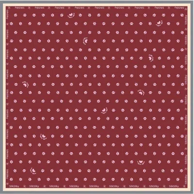 Silksilky Pure Silk Paw Print Square Scarf In Burgundy