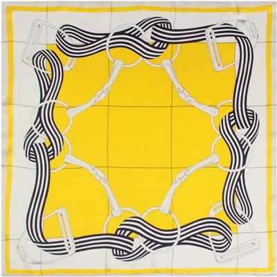 Silksilky Pure Silk Printed Designer Square Scarf 53x53cm/21 In Yellow