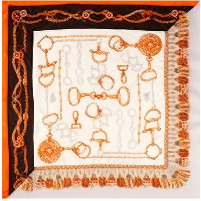 Silksilky Pure Silk Printed Designer Square Scarf In Gold