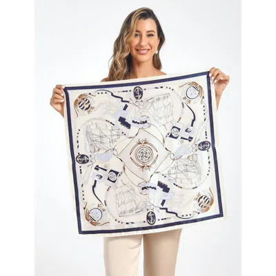 Silksilky Pure Silk Printed Square Scarf In Blue