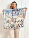 Silksilky Pure Silk Scenery Pattern Square Scarf In Blue