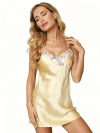 Silksilky Pure Silk Spaghetti Strap V-neck Mini Nightgown In Yellow