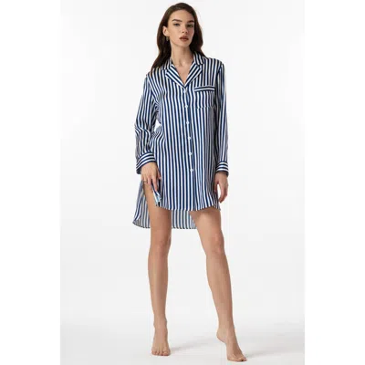 Silksilky Pure Silk Stripe Print Long Sleeve Nightshirt