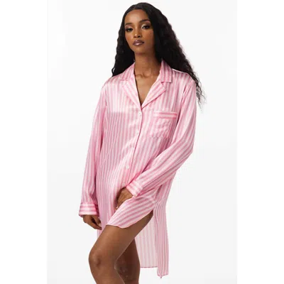 Silksilky Pure Silk Stripe Print Long Sleeve Nightshirt