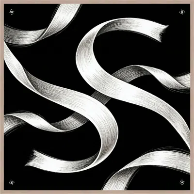 Silksilky Pure Silk White Ribbon Square Scarf In Black