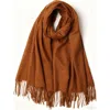 Silksilky Pure Wool Scarf Shawl In Brown