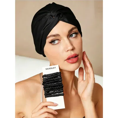Silksilky Silk Bonnet & Scrunchie Set For Sleep & Styling In Black