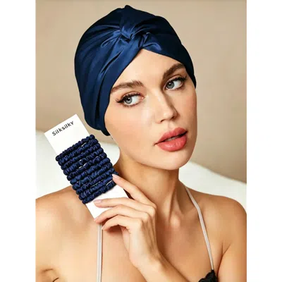 Silksilky Silk Bonnet & Scrunchie Set For Sleep & Styling In Blue