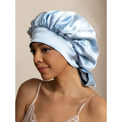 Silksilky Silk Casual Bonnet With Long Ribbons In Blue