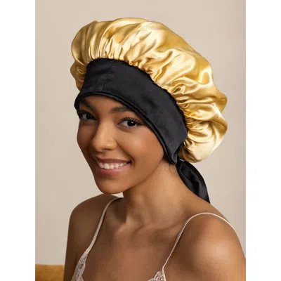 Silksilky Silk Casual Bonnet With Long Ribbons In Gold
