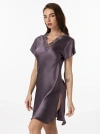 Silksilky Pure Silk Lace Neck Split Hem Nightgown In Purple
