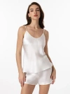Silksilky Silk Spaghetti Strap Camisole Pajama Set In White
