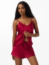 Silksilky Silk Spaghetti Strap Camisole Pajama Set In Red