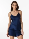 Silksilky Silk Spaghetti Strap Camisole Pajama Set In Blue