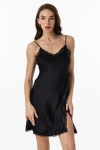 Silksilky Silk V-neck Lace Trim Side Slit Spaghetti Strap Nightgown