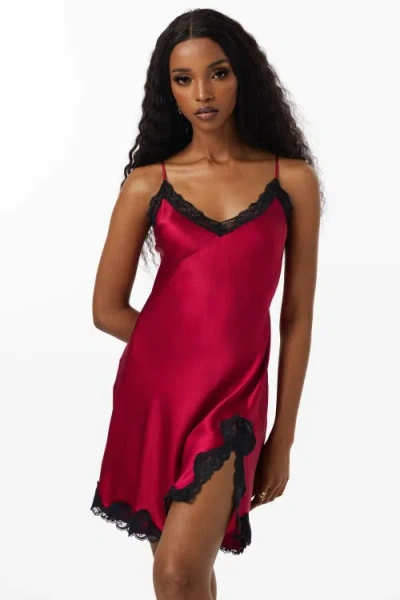 Silksilky Silk V-neck Lace Trim Side Slit Spaghetti Strap Nightgown