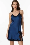Silksilky Silk V-neck Lace Trim Side Slit Spaghetti Strap Nightgown