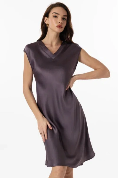 Silksilky V-neck Short Sleeve Silk Sleep Dress