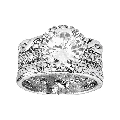 Silpada Bristol' Cubic Zirconia Textured Ring In Sterling Silver In Gray