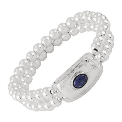 Silpada Celestial Bloom' Silver Natural Lapis Hematite Stretch Bracelet, 7.5" In Blue