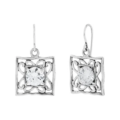 Silpada Center Squared' Sterling Silver White Cubic Zirconia Drop Earrings