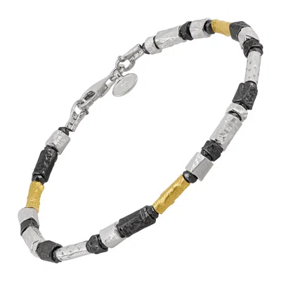 Silpada City Lights' Silver And Brass Natural Hematite Bracelet, 7.5"