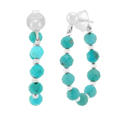 Silpada Clear Path' Sterling Silver Natural Teal Turquoise Hoop Earrings In Blue