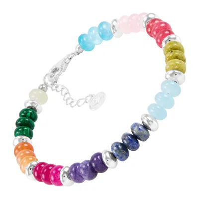 Silpada Colored In' Sterling Silver Natural Mixed Stones Beaded Bracelet, 8" In Pink