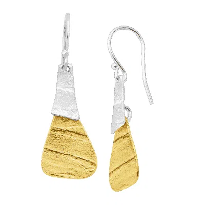 Silpada Combination' Drop Earrings In Textured Brass And Sterling Silver In Multi