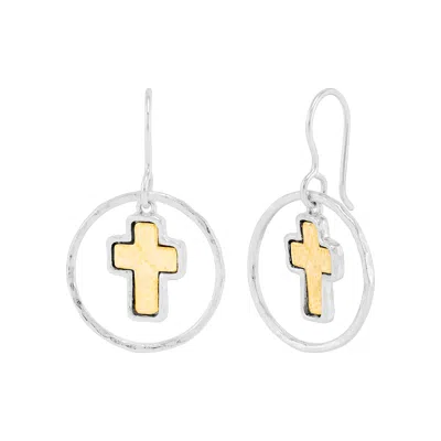 Silpada Crossing Circles' Silver With 14k Yellow Gold Plating Drop Earrings In Multi