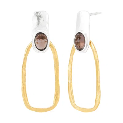 Silpada Daylight' Sterling Silver And Brass Natural Smoky Quartz Drop Earrings In Brown