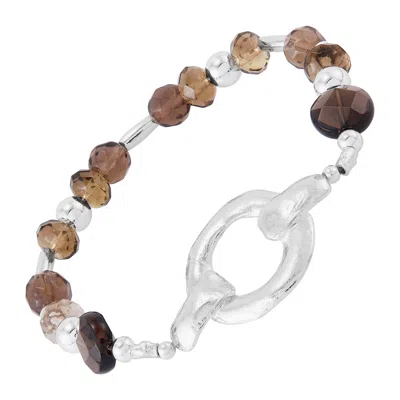 Silpada Desert Sun' Silver Smoky Quartz And Hematite Stretch Bracelet, 6.75" In Brown
