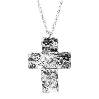Silpada Dropmore' Floral Cross Pendant Necklace In Sterling Silver, 22" + 2" In Metallic