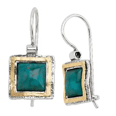 Silpada Emerald Lake' Compressed Turquoise Drop Earrings Silver, 14k Gold Plate In Green