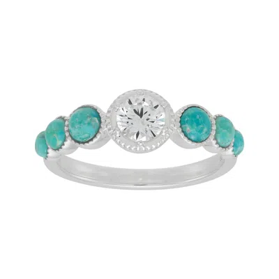 Silpada Far Away' Silver Compressed Turquoise And Cubic Zirconia Ring In White