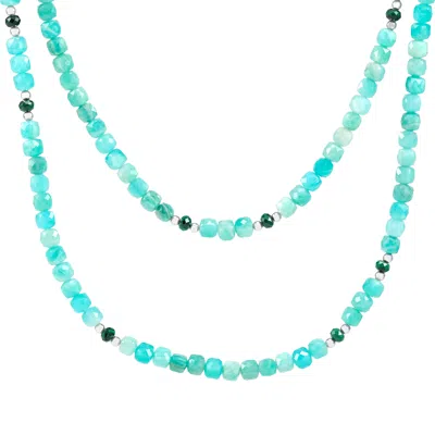 Silpada Fresh Pop' Sterling Silver Amazonite And Malachite Necklace, 42" In Blue
