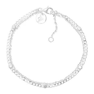 Silpada Geminate' Sterling Silver White Cubic Zirconia Chain Bracelet, 7" + 1"