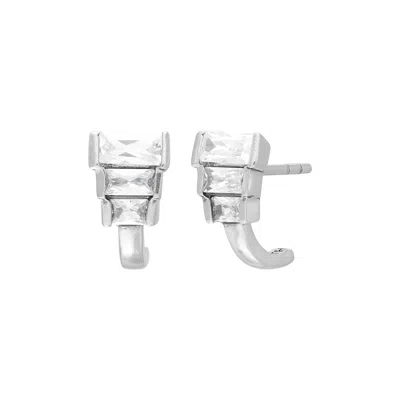 Silpada Glossy Tiered' Silver White Cubic Zirconia Huggie Hoop Earrings