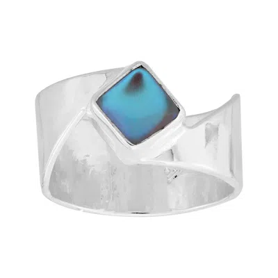 Silpada Hundred Wishes' Sterling Silver Glass Titanium Ring In Blue