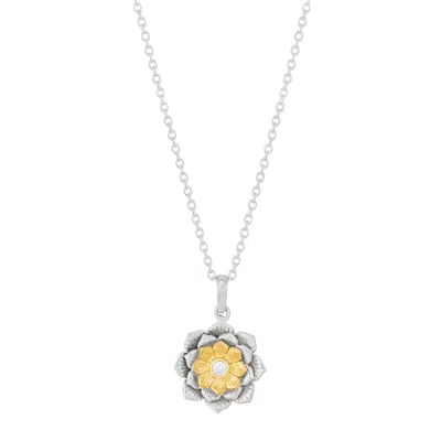 Silpada Inner Radiance' Silver With 14k Gold Plating Cubic Zirconia Pendant,20" In White