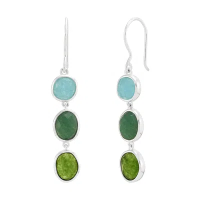 Silpada Let Things Grow' Silver Natural Aventurine And Quartz Drop Earrings In Green