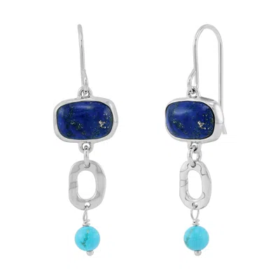 Silpada Lunar Drift' Silver Natural Blue Lapis And Turquoise Drop Earrings