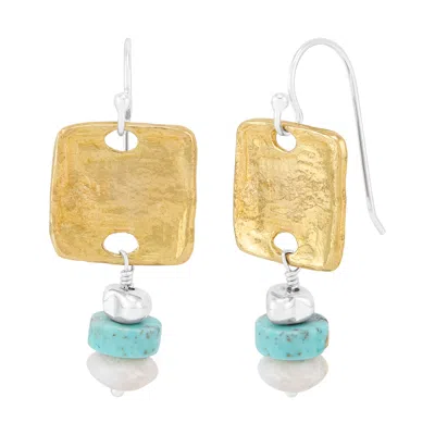Silpada Morning Breeze' Sterling Silver And Brass Mixed Stones Drop Earrings In Blue