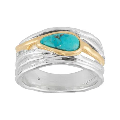 Silpada Ocean Core' Silver With 18k Gold Plating And Natural Tq Ring In Blue