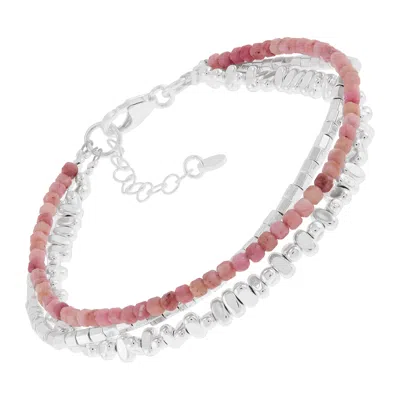 Silpada Pink Interval' Sterling Silver Hematite And Rhodonite Bracelet, 8.25"